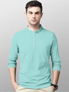 AUSK Men Sea Green Mandarin Collar T-shirt