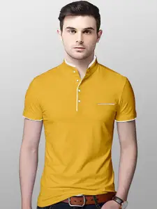 AUSK Men Mustard Yellow Mandarin Collar T-shirt