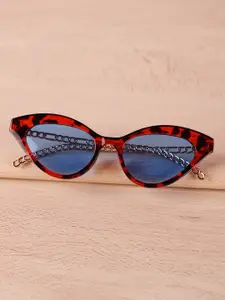 QUIRKY Women Blue Lens & Red Cateye Sunglasses with UV Protected Lens