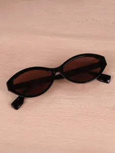 QUIRKY Women Brown Lens & Black Oval Sunglasses with UV Protected Lens