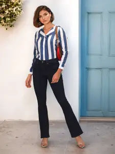 U.S. Polo Assn. Women U S Polo Assn Women Blue & White Striped Crepe Shirt Style Top