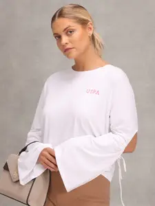 U.S. Polo Assn. Women White Drop-Shoulder Sleeves T-shirt