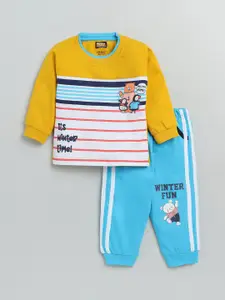 Nottie Planet Boys Yellow & Blue Striped Pure Cotton T-shirt with Pyjamas
