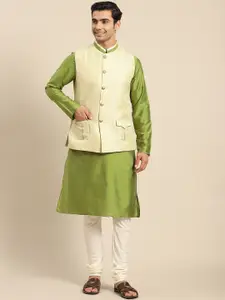 KISAH Men Green Kurta with Churidar & Nehru Jacket