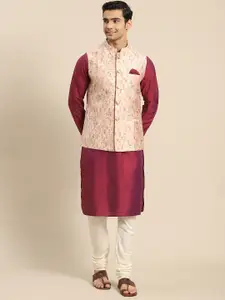 KISAH Men Floral Printed Regular Fit Kurta Jacket Churidar Set