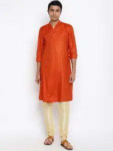 Fabindia Men Orange Striped Angrakha Kurta