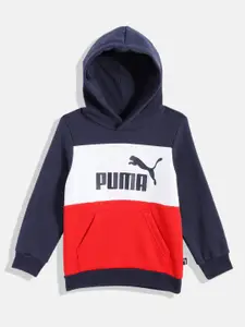 Puma Boys Blue & Red Colourblocked Essentials Hooded Regular Fit Sweatshirt