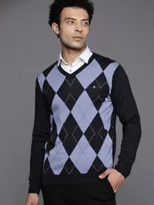 Louis Philippe Men Blue Argyle Pullover