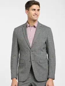 SELECTED Men Grey Checked Single Breasted Slim-Fit Formal Blazers