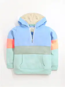 Cherry Crumble Boys Blue Colourblocked Hooded Sweatshirt