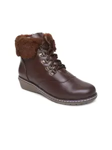 VALIOSAA Women Brown Solid Winter Boots