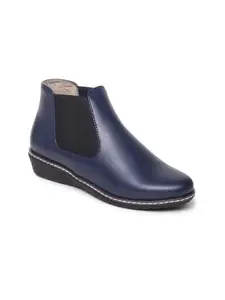 VALIOSAA Women Navy Blue Solid Heeled Boots