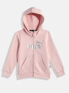 Puma Girls Pink Essentials Hooded Regular Fit Sweatshirt