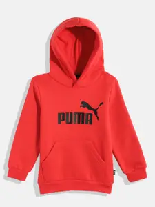 Puma Boys Red Printed Hooded Essential Big Logo Sweatshirt
