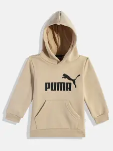 Puma Boys Beige Brand Logo Printed Hooded Sweatshirt