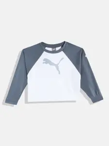 Puma Girls White & Grey Brand Logo Print Relaxed Fit Sweatshirt