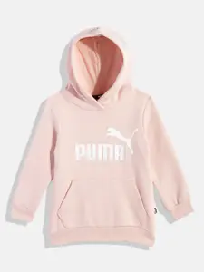 Puma Girls Pink Printed Hooded Essentials Logo Sweatshirt