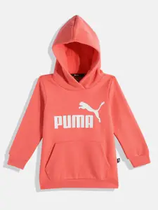 Puma Girls Coral Pink Printed Hooded Sweatshirt