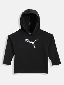 Puma Girls Black Printed Relaxed Fit Modern Hooded Sweatshirt