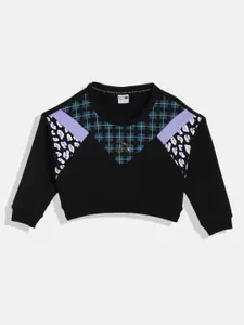 Puma Girls Black Printed Classic 90 Crop Relaxed Fit Sweatshirt