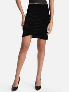 Kazo Women Black Solid Wrap Mini Skirts