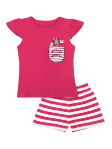 Bodycare Kids Girls Fuchsia & White Minnie Mouse Print Top with Shorts