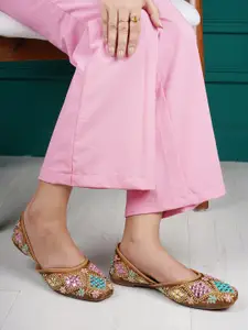 Shezone Women Tan Embellished Ethnic Mojaris Flats