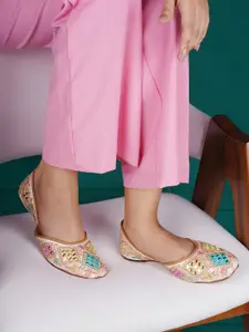 Shezone Women Pink Embellished Ethnic Mojaris Flats