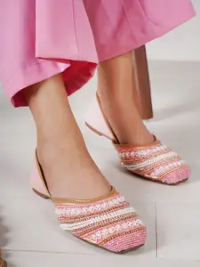 Shezone Women Pink Embellished Ethnic Mojaris Flats