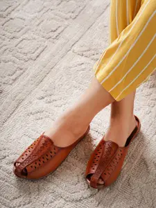 Shezone Women Tan Mules with Laser Cuts Flats