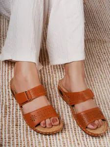 Shezone Tan Textured Comfort Heels with Laser Cuts