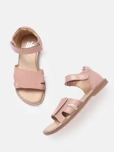 YK Girls Peach-Coloured Solid Open Toe Flats with Cut-Out