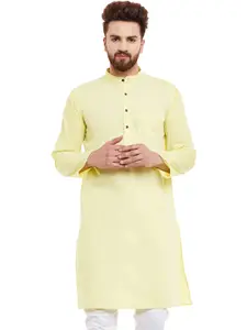 even Men Yellow Solid Straight Kurta