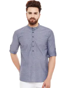 even Men Grey Woven Design Short Straight Kurta