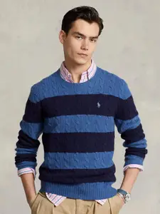 Polo Ralph Lauren Men Blue Striped Cable-Knit Sweaters
