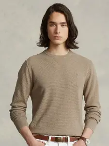 Polo Ralph Lauren Men Brown Textured-Knit Sweaters