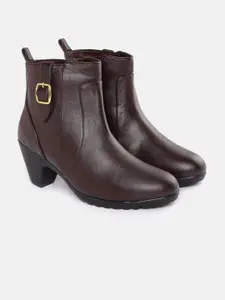 ELLE Women Coffee Brown Solid Mid-Top Block Heel Boots