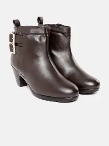 ELLE Women Mid-Top Block Heel Regular Boots With Buckle Detail