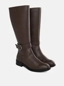 ELLE Women Coffee Brown Solid High-Top Block Heel Regular Boots