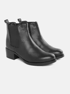 ELLE Women Black Solid Mid-Top Block Heel Chelsea Boots