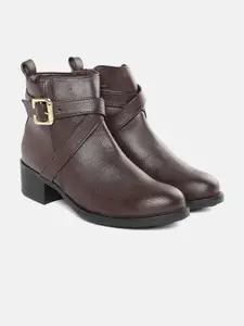 ELLE Women Coffee Brown Solid Strappy Mid-Top Block Heel Boots