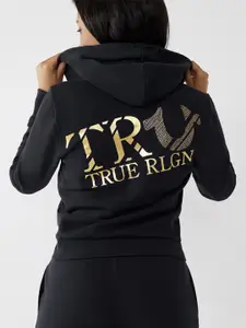 True Religion Women Black Cotton Sweatshirt