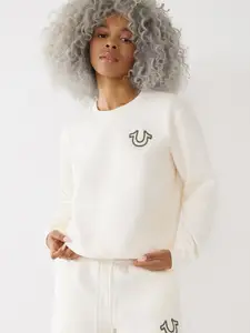 True Religion Women White Cotton Sweatshirt