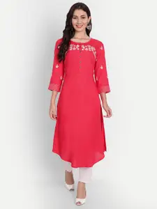SUTI Women Coral Floral Embroidered Thread Work Kurta