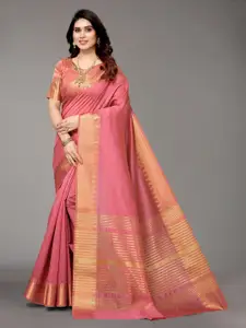 Winza Designer Pink & Gold-Toned Zari Silk Blend Banarasi Saree