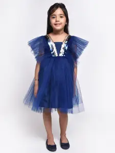 Jelly Jones Blue Embellished Net A-Line Dress