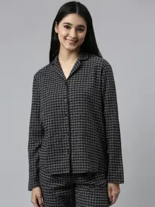 Enamor Women Charcoal & White Checked Night suit