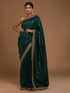 Koskii Green & Gold-Toned Embellished Sequinned Saree