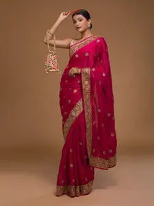 Koskii Pink & Gold Embellished Embroidered Art Silk Saree With Unstitched Blouse Piece