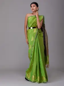 Koskii Green & Gold Woven Design Zari Art Silk Banarasi Saree With Unstitched Blouse Piece